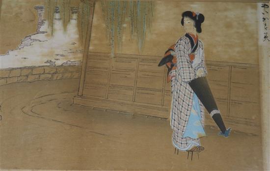 Ikeda Shoen - A pair of Japanese wood block prints Iris Flowers and A Rainy Morning in Spring 21 x 30cm